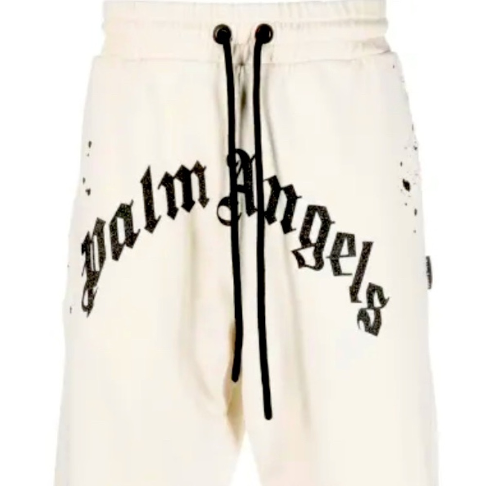 NWOT Palm Angels GD Glittered Logo Sweatpants in Off-White